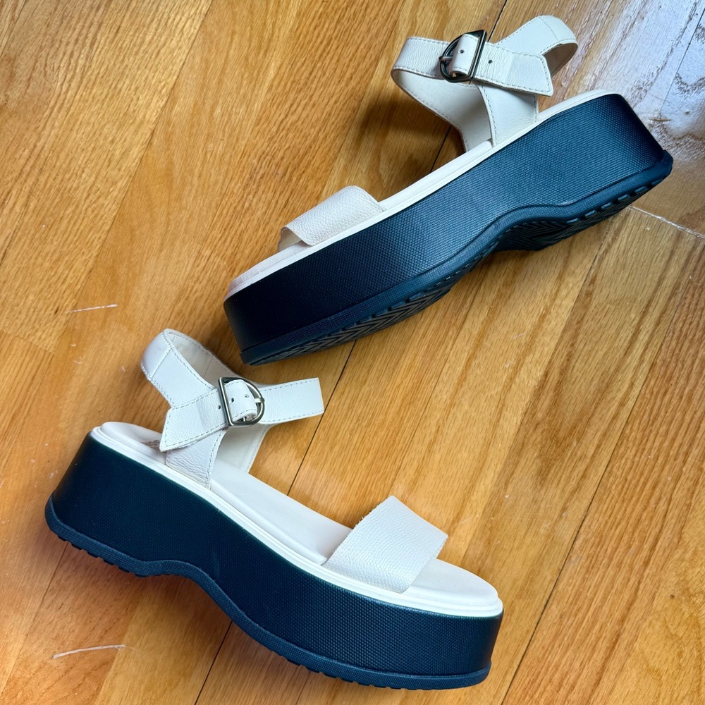 Sorel Platform Sandals in Ivory and Black